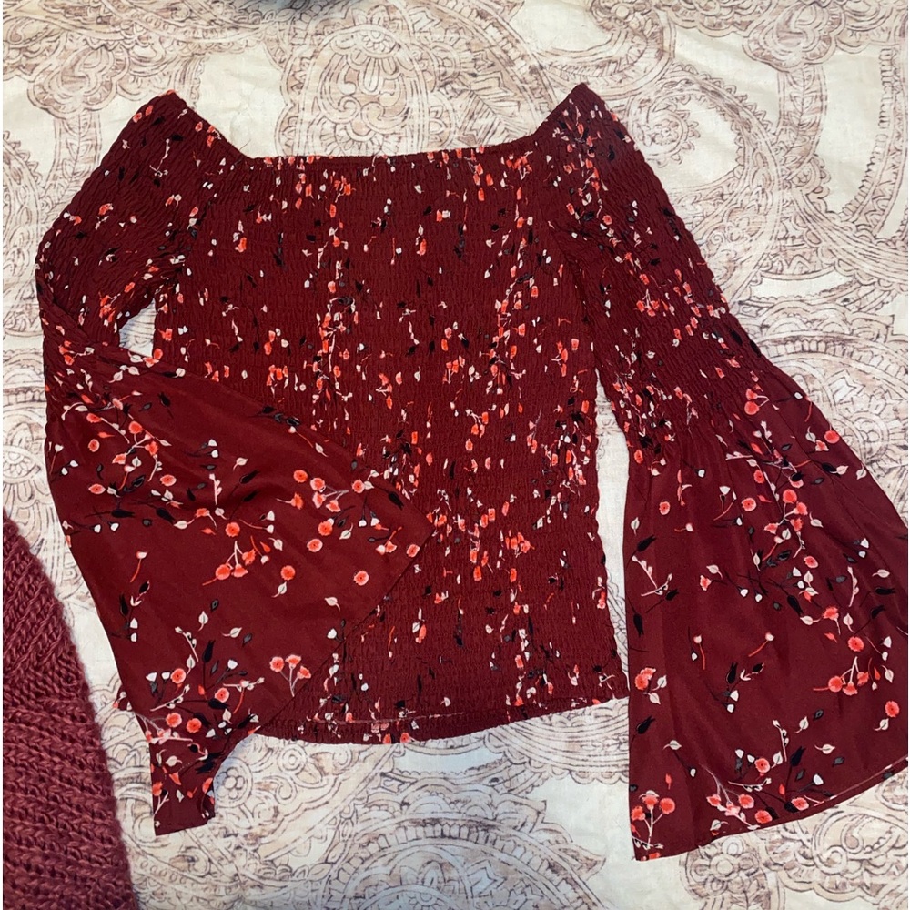 Express Maroon Off The Shoulder Top